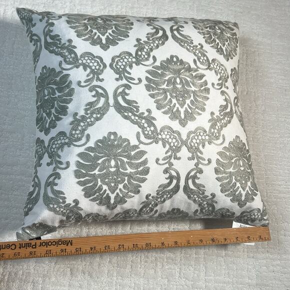 Rodeo Home feather down accent pillow white and gray embroidered square 18x18 - Picture 5 of 8